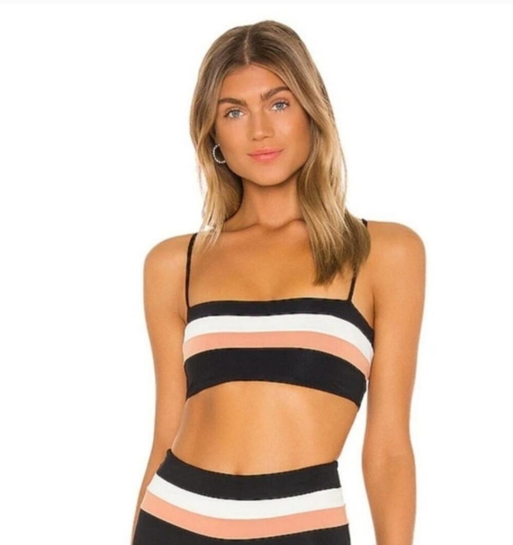 L*Space Rebel Stripe Bikini Top in Black Size XS NWT